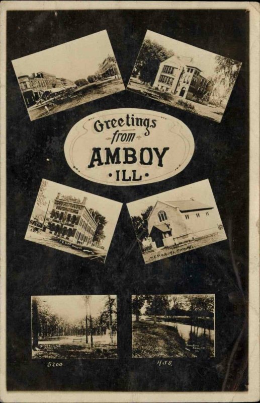 Amboy IL Multi View c1910 Real Photo Postcard