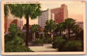 Jacksonville Florida FL, View in Hemming Park, Trees, Buildings Vintage Postcard