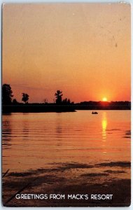 Postcard - Evening Sunset, Quite Waters - Greetings from Mack's Resort, USA