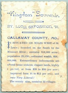 1891 St Louis Exposition Kingdom Souvenir Real Estate Advertising Trade Card I13