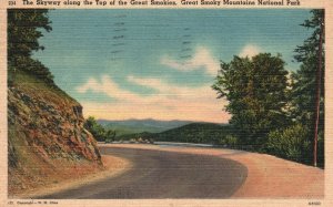 Vintage Postcard 1948  Skyway Along The Top Great Smoky Mountains National Park