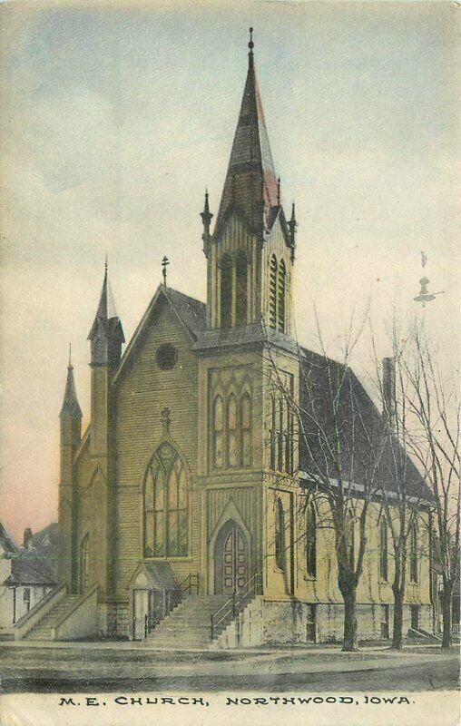 1908 Northwood Iowa ME Church hand colored Postcard 20-12559