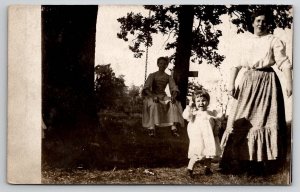 RPPC Victorian Woman Cute Baby And Girl On Swing Real Photo Postcard L25