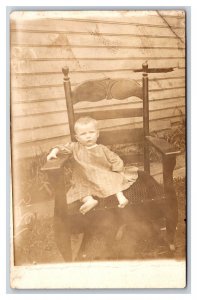 RPPC Adorable Baby in Big Rocking Chair UNP DB Postcard S18