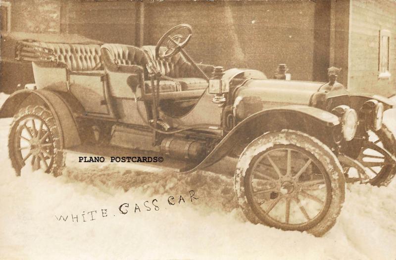 WHITE CASS (SP?) CAR WITH SNOW CHAINS-EARLY 1900'S RPPC REAL PHOTO POSTCARD