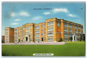 1940 High School Building Campus Baeurle Field Paterson New Jersey NJ Postcard