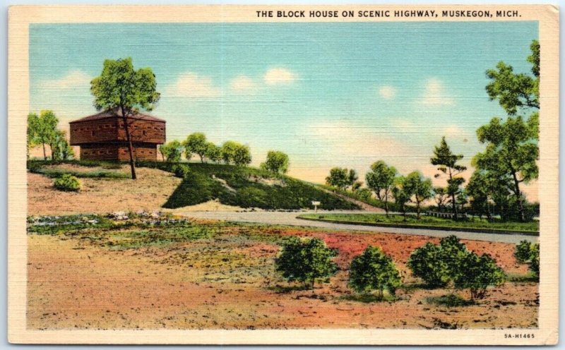 Postcard - The Block House On Scenic Highway - Muskegon, Michigan