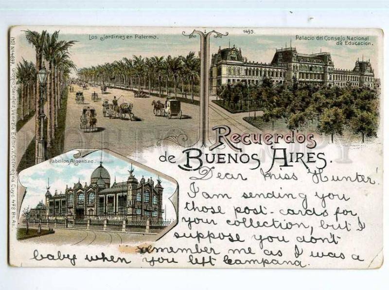 247832 ARGENTINA Recuerdos BUENOS AIRES Vintage litho postcard