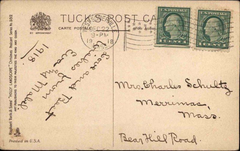 Tuck Christmas Holly Landscape c1910 Vintage Postcard