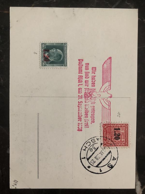 1938 Asch Sudetenland Germany Postcard cover WW2 We did it Free state