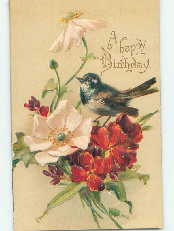 Pre-Linen BEAUTIFUL BIRD SITTING IN THE FLOWERS HJ4480