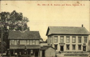 Greene RI RR Train Station Depot & Store c1910 Postcard