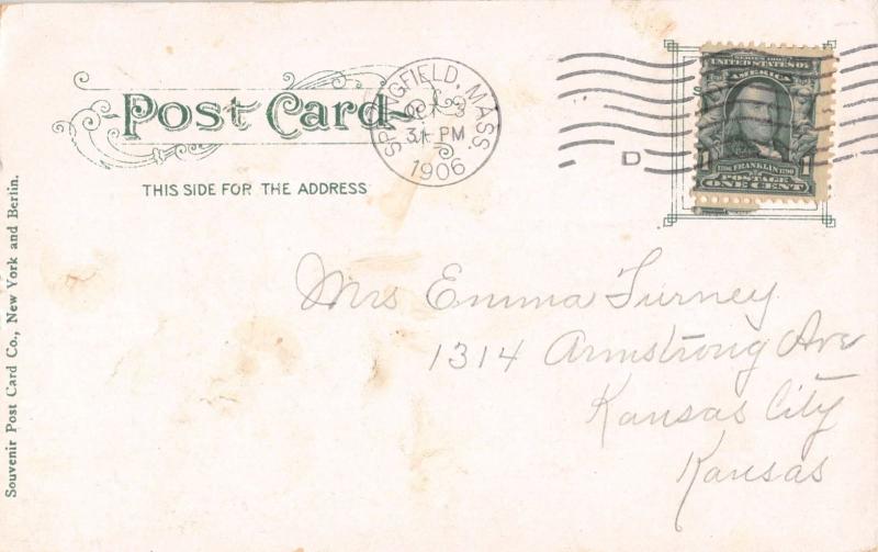 SPRINGFIELD MASSACHUSETTS STONE POST OFFICE & CUSTOM HOUSE UDB POSTCARD 1906