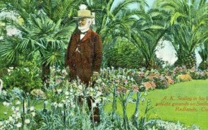 Postcard  View of A.K. Smiley in his Garden, Smiley Heights,Redlands, CA.  T8