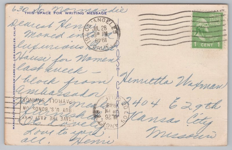 Linen~Home & Deanna Durbin Hollywood California~Vintage Postcard