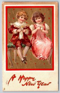 Ellen Jesse Andrews New Year~Elegant Boy & Girl Eat Ice Cream~Velvet Bench~TUCK