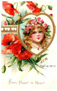 Children , Valentine , Girl, Heart , Flowers