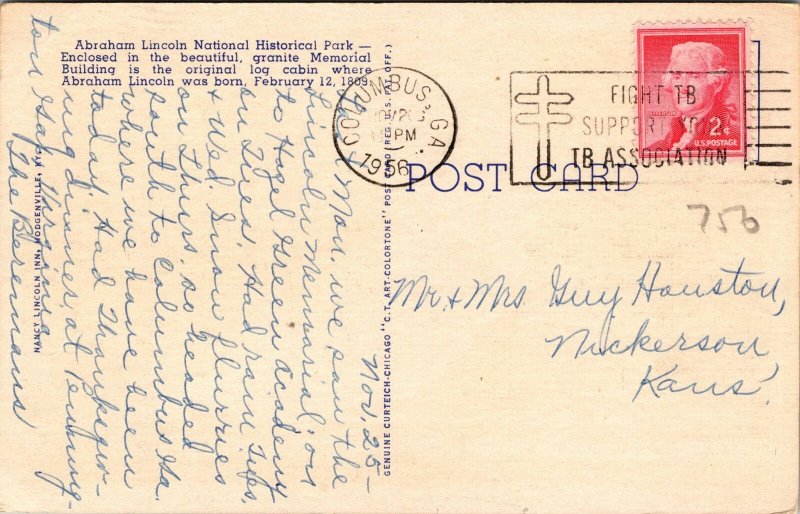 KY Hodgenville Abraham Lincoln National Historical Park Postcard used 1956