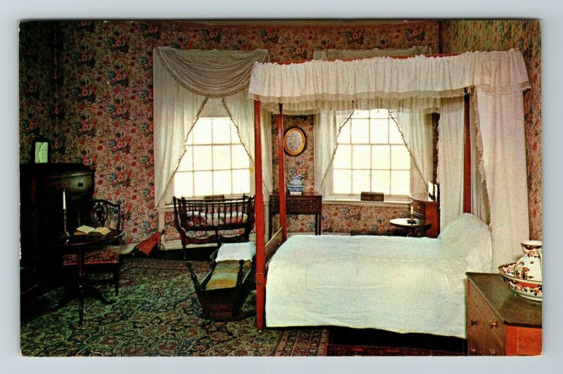 Vincennes IN- Indiana, West Bedroom, Grouseland, Interior, Chrome Postcard 