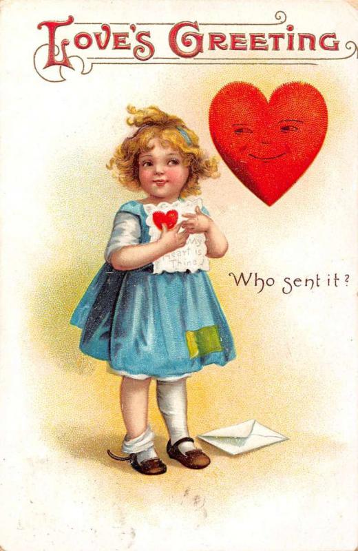 Unsigned Clapsaddle Golden Hair Girl Holding  Valentines Antique Postcard L2432