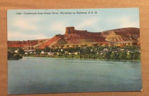 UNUSED .01 LINEN  PC - CASTLEROCK FROM GREEN RIVER, WYOMING ON HIGHWAY U.S.30