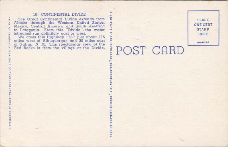 The Great Continental Divide USA Unused Vintage Linen Postcard F15