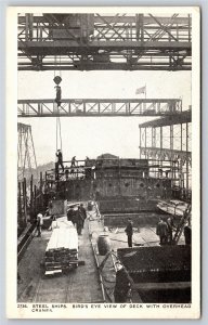 Steel Ships Deck & Overhead Cranes B&W~Vintage Postcard