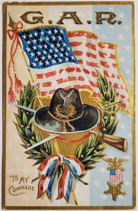 Patriotic American Civil War GAR Remembrance To My Comrade Gilded Postcard R21