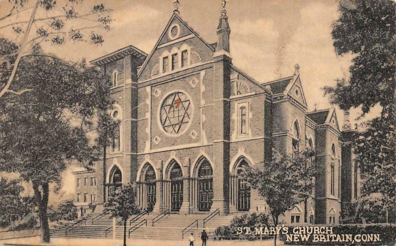 NEW BRITAIN, CT Connecticut  ST MARY'S CHURCH  Hartford County 1952 B&W Postcard