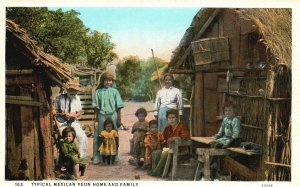 Vintage Postcard 1920's Typical Day of Mexican Peon Home & Family Mexico Artwork