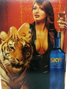 Sexy Lady with Tiger Skyy Spiced Vodka Vintage Advertising Postcard