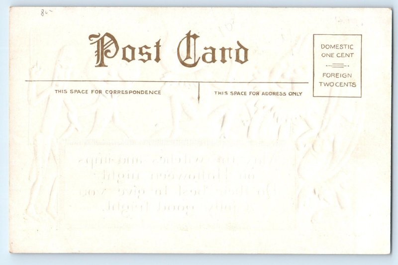 c1910's Halloween Anthropomorphic Vegetables Pumpkin Embossed Antique Postcard