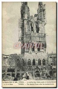 Old Postcard Ypres Belfry after the bombing Army