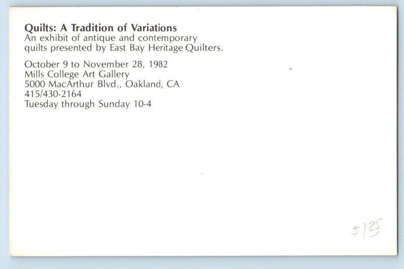 Oakland California Postcard Quilts Tradition Variations MacArthur c1960 Vintage