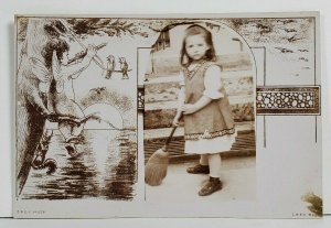 Rppc Art Nouveau Border Sweet Little Girl with Broom Kolosvar Postcard 018