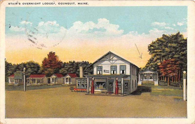 Ogunquit Maine Stairs Overnight Lodge Gas Station Antique Postcard K65855