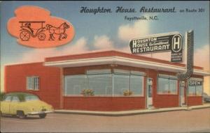 Fayetteville NC Houghton House Restaurant Roadside Linen Postcard