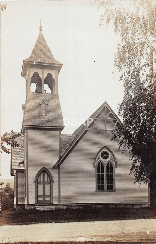 A54/ Dixfield? Maine Me RPPC Real Photo Postcard c'10 Church Building Lee Abbott