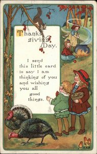 Tuck HKB Thanksgiving Squirrel Turkeys Little Boy and Girl c1910 Postcard