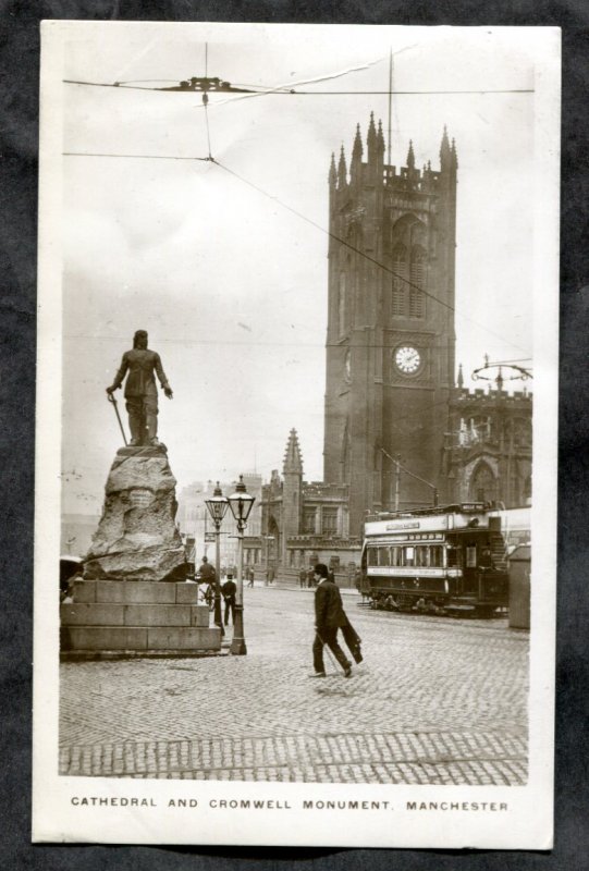 dc1809 - MANCHESTER 1912 Tram at Cromwell Monument Real Photo Postcard