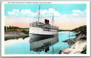 Vtg New York Boston Steam Boat Passing Through Cape Cod Canal MA 1920s Postcard