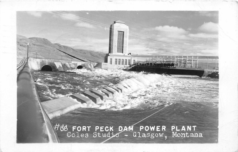 F50/ Glasgow Montana RPPC Postcard 1955 Fort Peck Dam