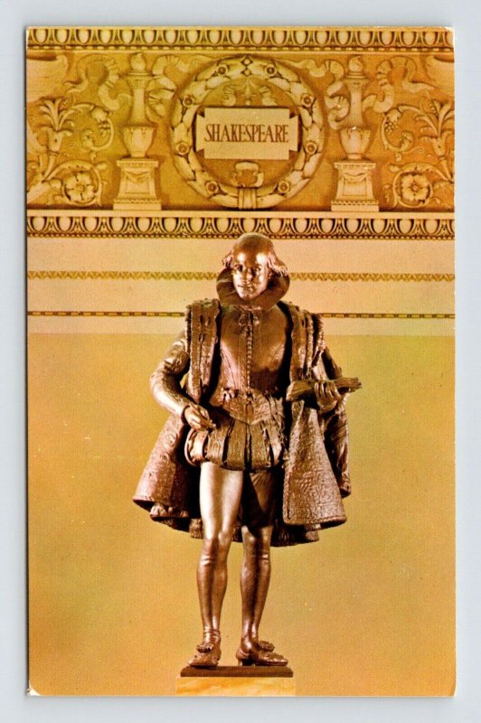 Bronze Statue Shakespeare Library Congress Washington DC Postcard UNP VTG Unused 