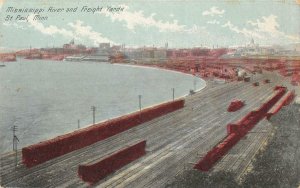 Mississippi River & Freight Yards, St. Paul, MN ca 1910s Vintage Postcard