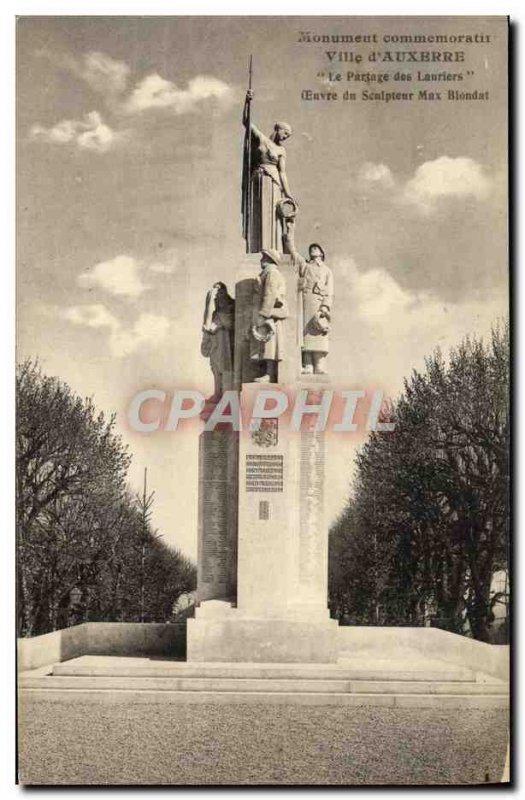 Old Postcard Auxerre Commemorative Monument sharing Laurieres Militaria Max B...