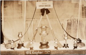 Carmangay Alberta 1920 Curling Club Trophies Taylor RARE Real Photo Postcard H16