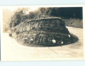 Pre-1942 rppc OLD CAR AT HAIRPIN TURN ON ROAD Macomber West Virginia WV HM3410