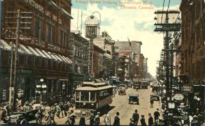 Busy Day on Yonge Street Trolley & Pedestrian Traffic Toronto Ontario Canada DB