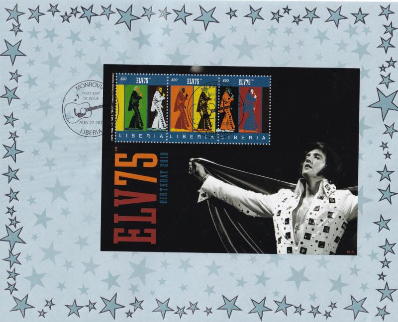 Elvis Presley 75th Anniversary Liberia Stamp Set First Day Cover