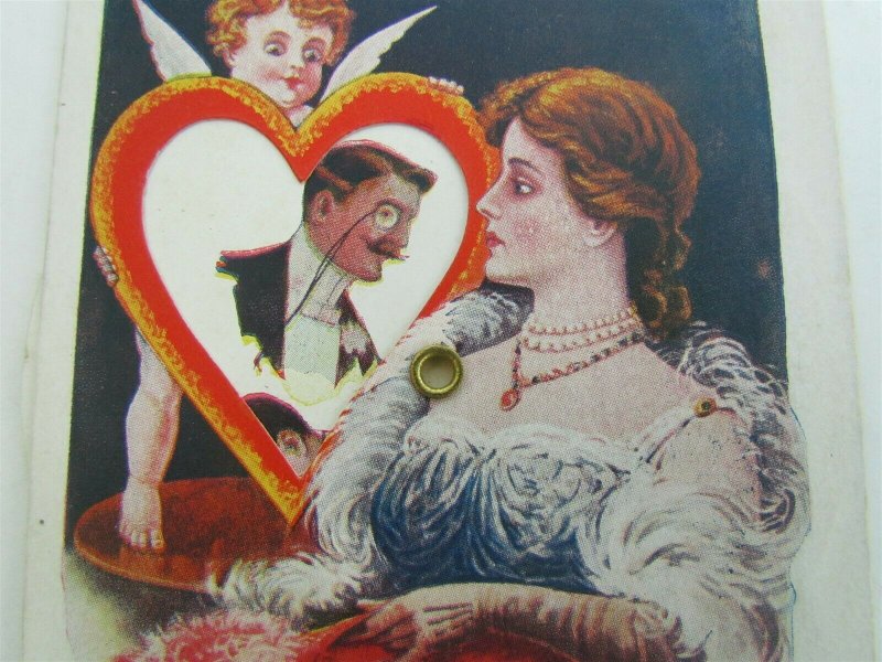 MECHANICAL CUPID MIRROR RARE ANTIQUE POSTCARD CHANGING MEN CHOICE